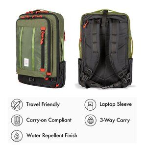 Topo Designs Global Travel Bag 30L - Olive & Black w/Red - Convertible Backpack